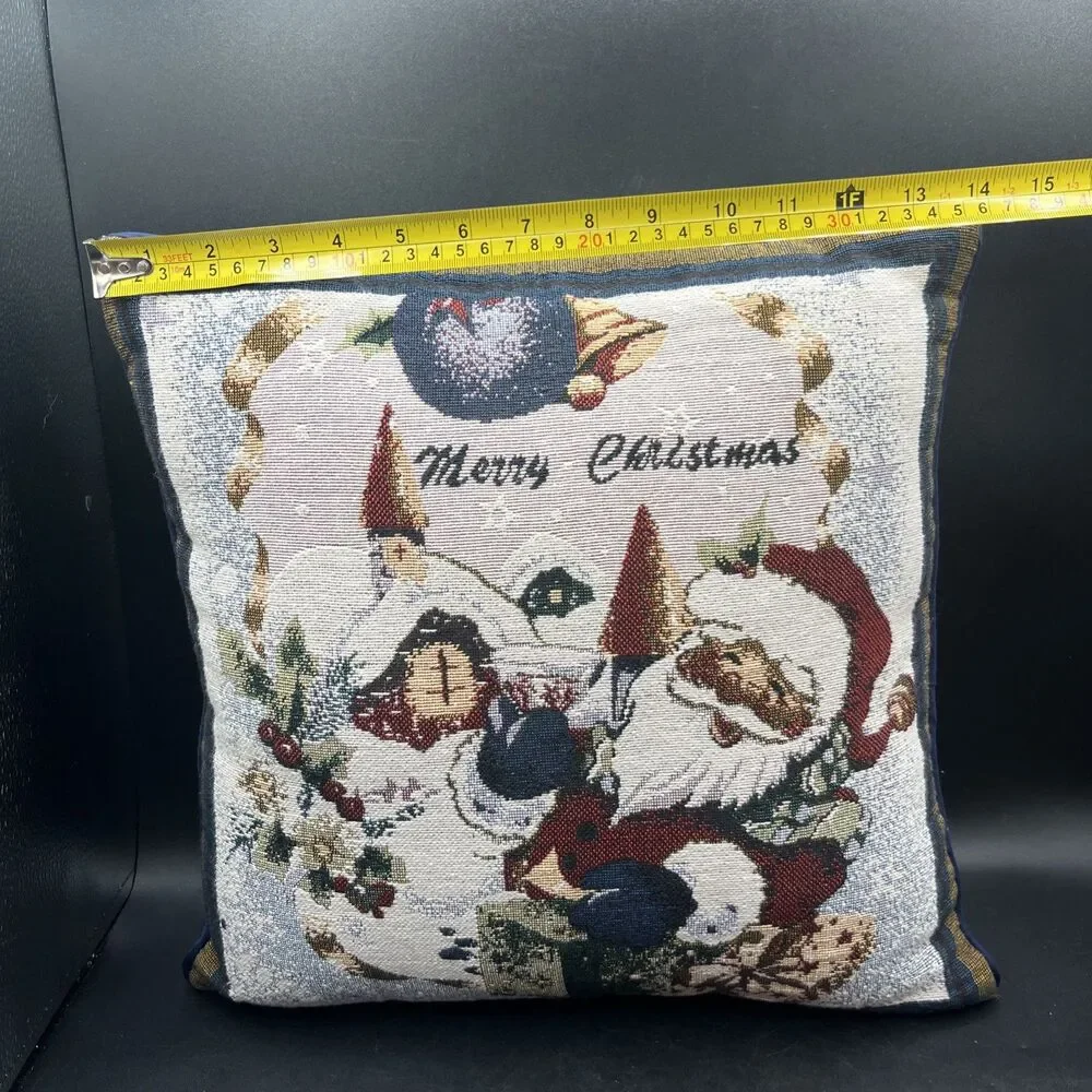 Santa Claus Christmas Throw Pillow Multicolor Fabric 14x14 Removable Cover